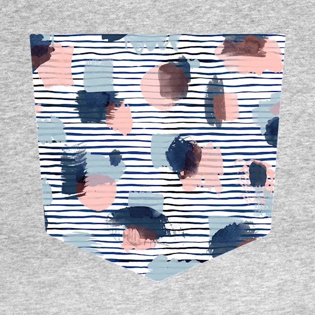 Pocket - Watercolor Stains Stripes Navy by ninoladesign